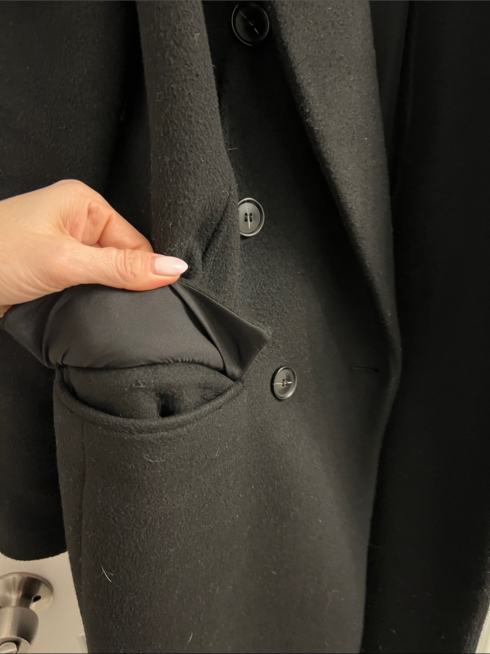 LOFT Black Long Wool-Blend Trench Coat - Picture 6 of 8